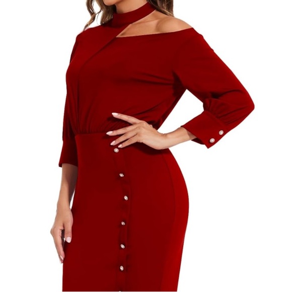 🌹🆕 Elegant Red Off-Shoulder One Shoulder Dress Small Christmas dress - Picture 2 of 8